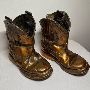 Vintage Bronzed Child Size Cowboy Boots Decor